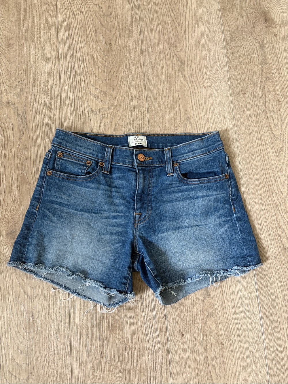 J. Crew Blue Denim Shorts with Copper Button Detail